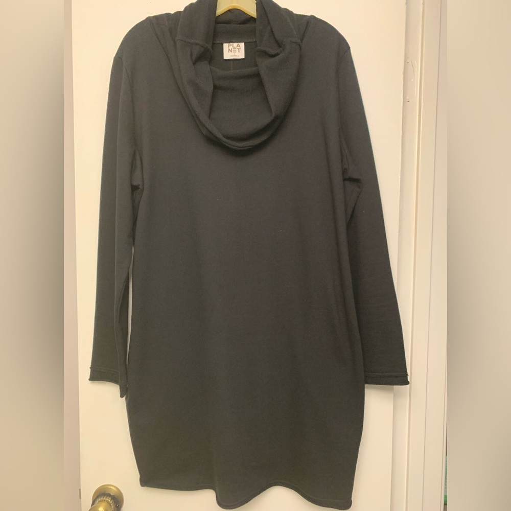 PLANET tunic dress cozy pockets funky business casual elegant slimming cowl neck